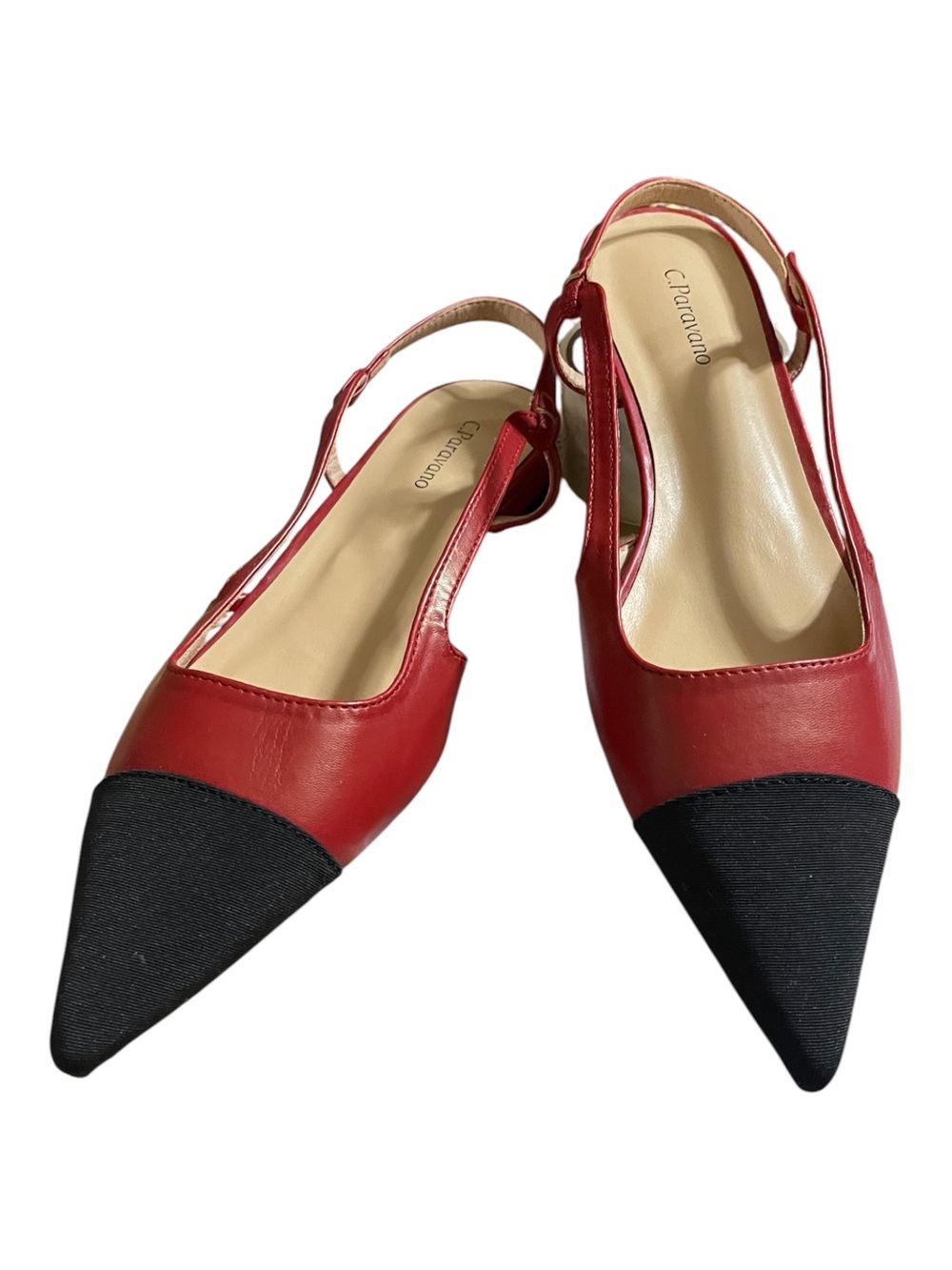C. PARAVANO RED & BLACK POINTED SLING BACK SANDALS SZ 10 MED NWOTS